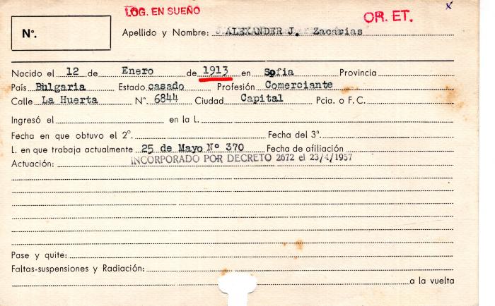 Ficha de miembro de Zacarías Alexander.