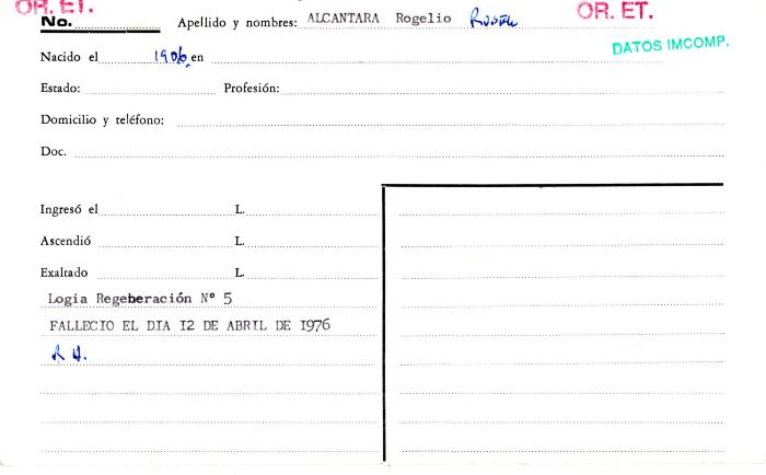 Ficha de miembro de Rogelio Rubén Alcántara.