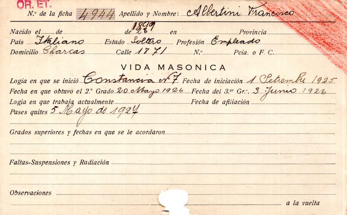 Ficha de miembro de Francisco Albertini.