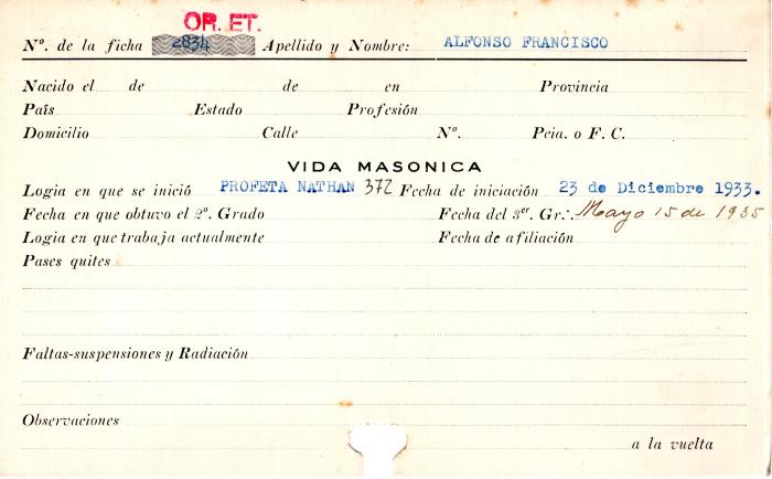 Ficha de miembro de Francisco Alfonso.