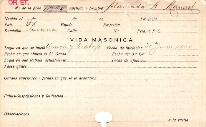 Ficha de miembro de A. Manuel Alamada.