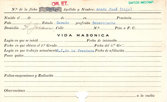 Ficha de miembro de José (h) Amado.