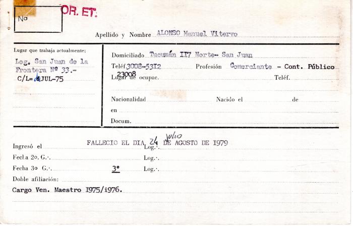 Ficha de miembro de Manuel Vitervo Alonso.