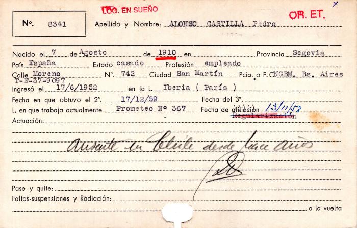 Ficha de miembro de Pedro Alonso Castilla.