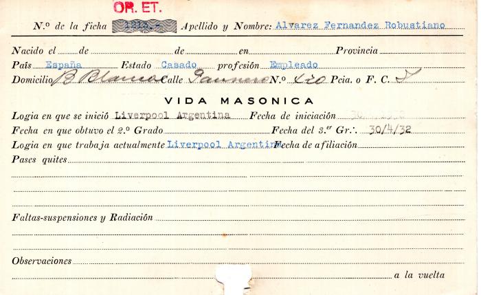 Ficha de miembro de Robustiano Alvarez Fernandez.