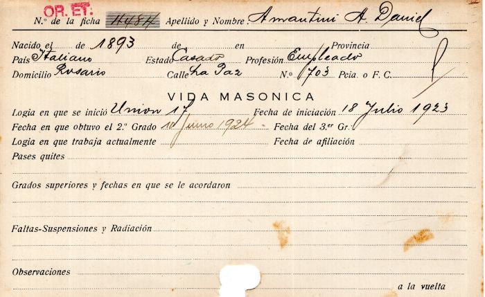 Ficha de miembro de A. Daniel Amantini.