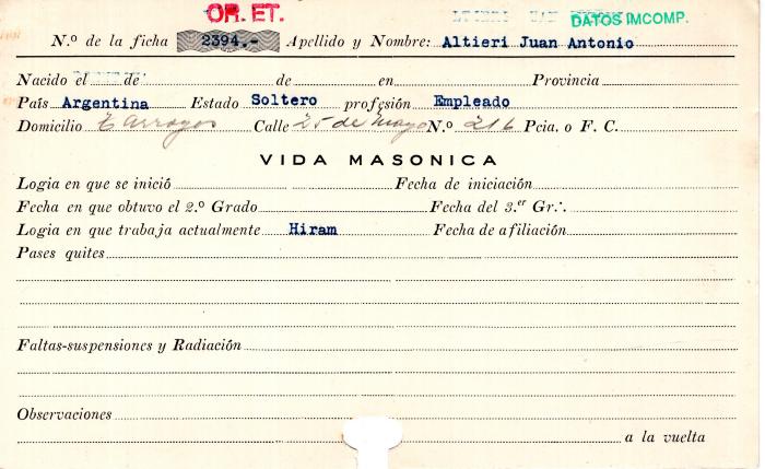 Ficha de miembro de Juan Antonio Altieri.