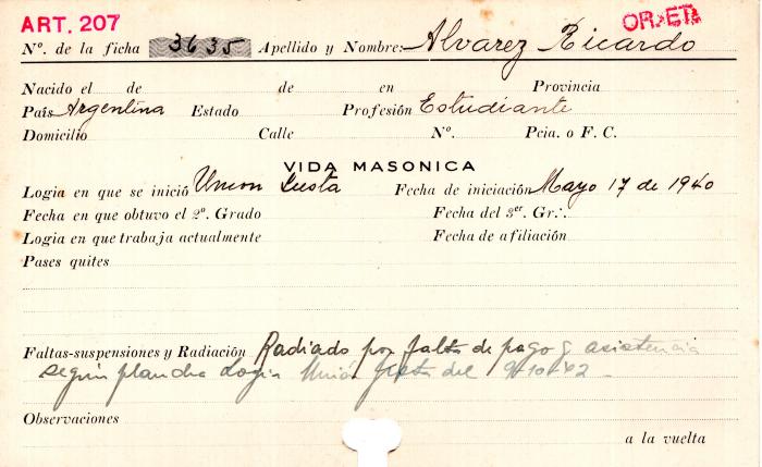 Ficha de miembro de Ricardo Alvarez.