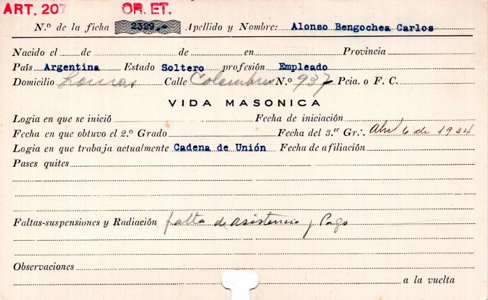 Ficha de miembro de Carlos Alonso Benegochea.