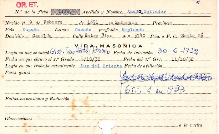 Ficha de miembro de Salvador Amada.