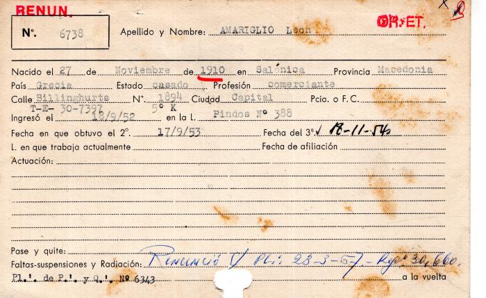 Ficha de miembro de León Amariglio.