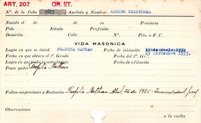 Ficha de miembro de Cristóbal Alosno.
