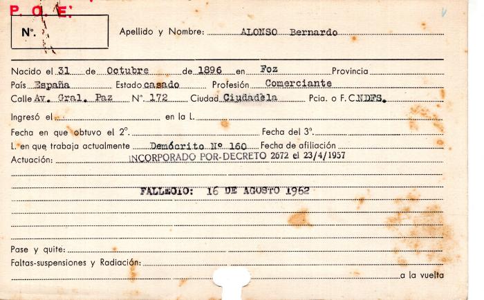 Ficha de miembro de Bernardo Alonso.