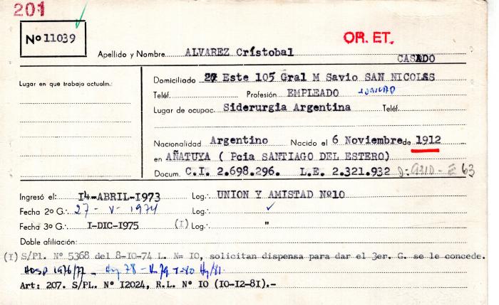 Ficha de miembro de Cristóbal Alvarez.