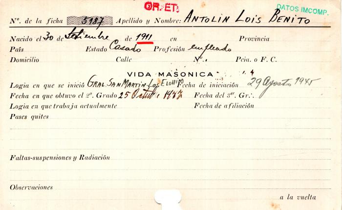 Ficha de miembro de Lois Benito Antolin.