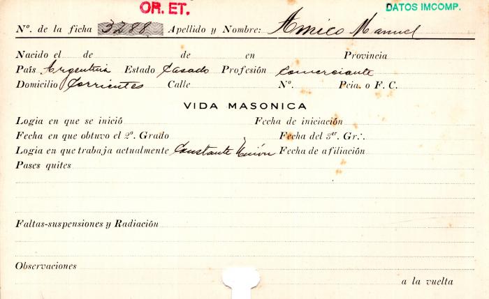 Ficha de miembro de Manuel Amico.