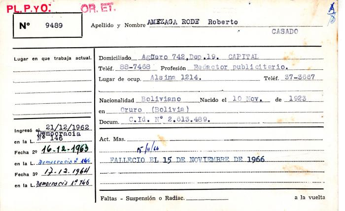 Ficha de miembro de Roberto Amezaga Rode.