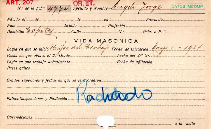Ficha de miembro de Jorge Angeli.