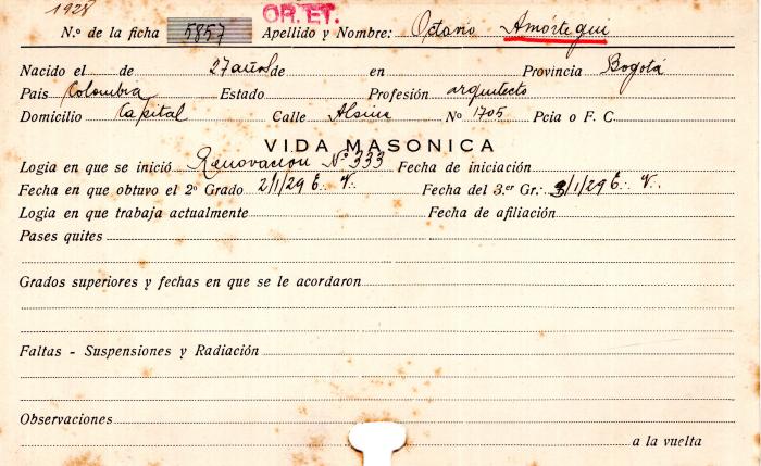 Ficha de miembro de Octavio Amortegui.