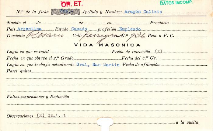 Ficha de miembro de Calixto Aragon.