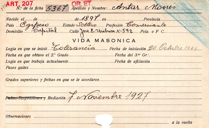 Ficha de miembro de Moisés Antar.