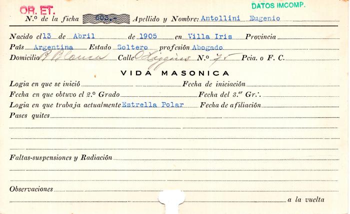 Ficha de miembro de Eugenio Antollini.