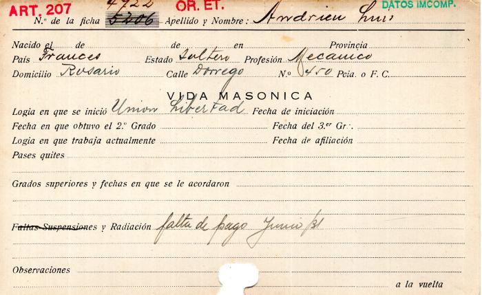 Ficha de miembro de Luis Andrieu.