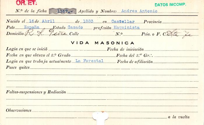 Ficha de miembro de Antonio Andres.