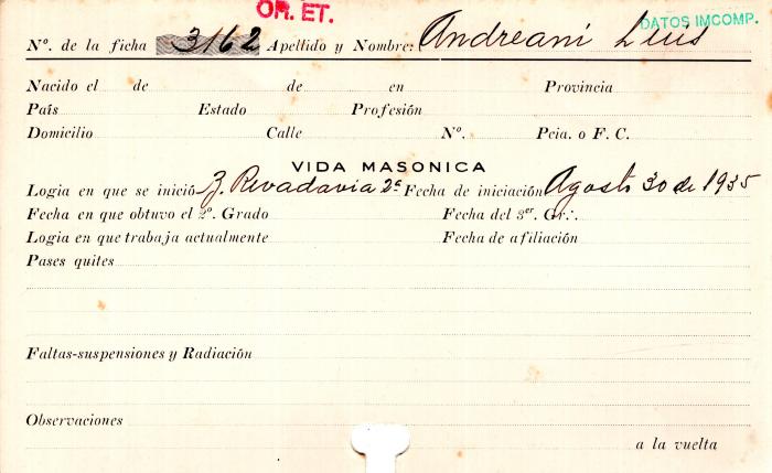Ficha de miembro de Luis Andreani.