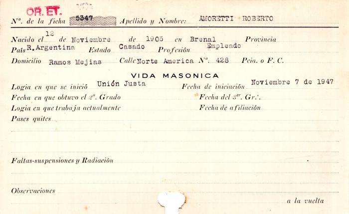 Ficha de miembro de Roberto Amoretti.