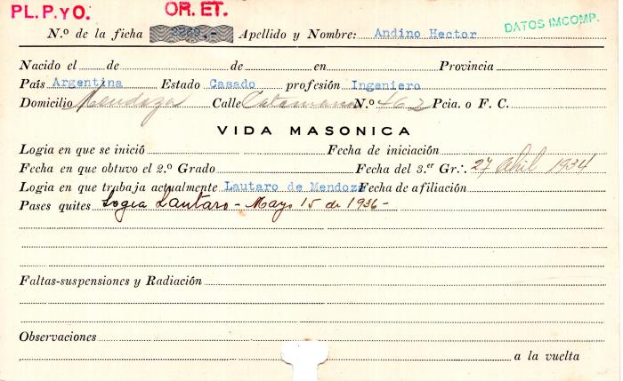 Ficha de miembro de Héctor Andino.