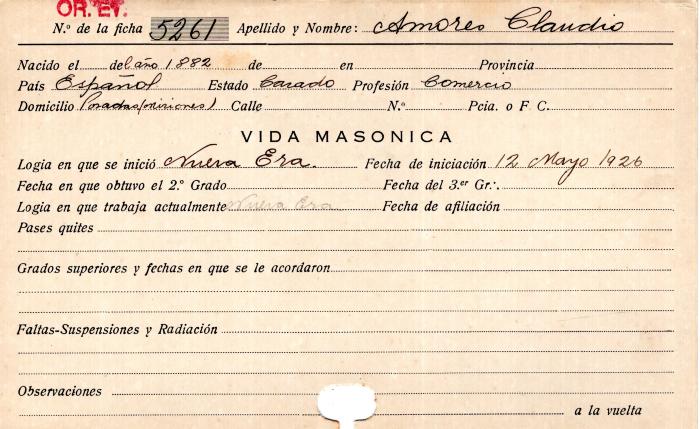 Ficha de miembro de Claudio Amores.