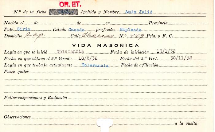 Ficha de miembro de Jalid Amin.