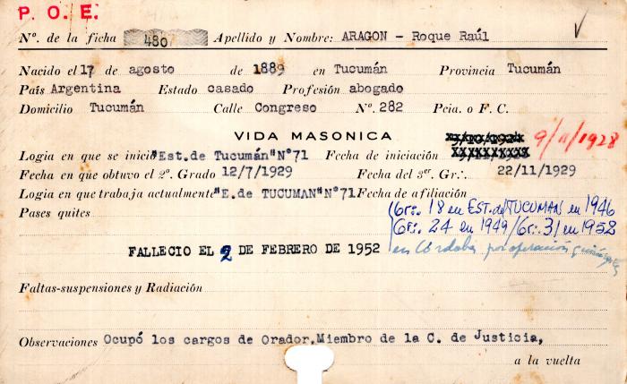 Ficha de miembro de Roque Raúl Aragon.