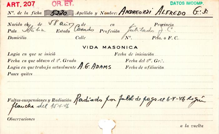 Ficha de miembro de Alfredo Andreozzi.
