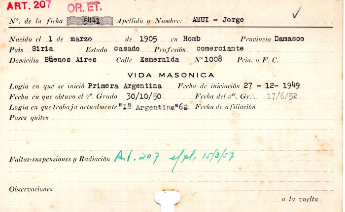 Ficha de miembro de Jorge Amui.