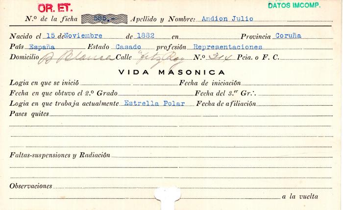 Ficha de miembro de Julio Andion.
