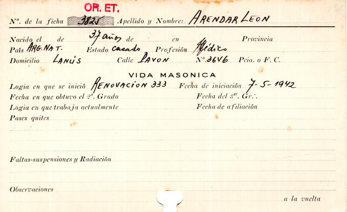 Ficha de miembro de León Arendar.