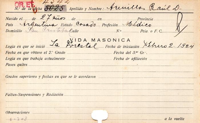 Ficha de miembro de Raúl D. Arenillas.