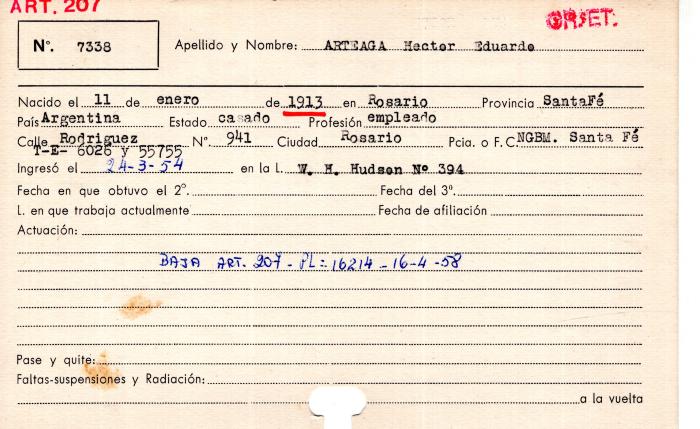 Ficha de miembro de Héctor Eduardo Arteaga.