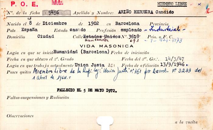 Ficha de miembro de Candido Ariño Herrera.