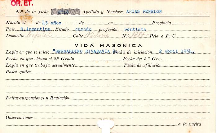 Ficha de miembro de Fenelon Arias.