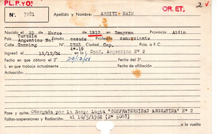 Ficha de miembro de Haim Arditi.