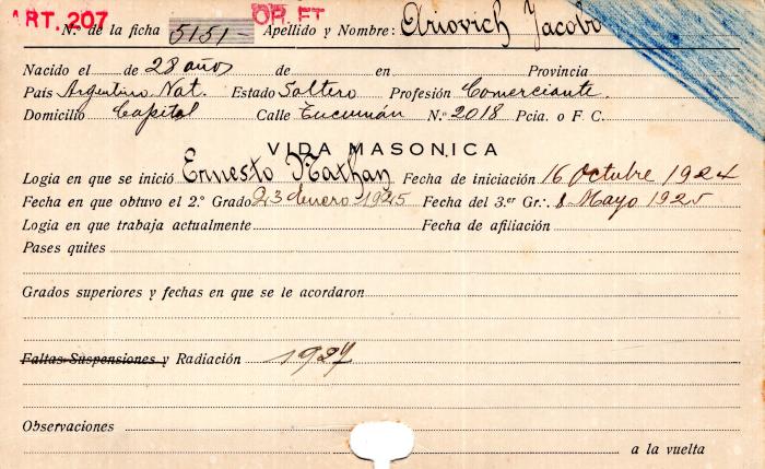 Ficha de miembro de Jacobo Ariovich.