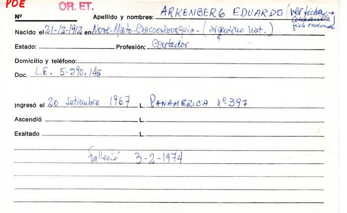 Ficha de miembro de Eduardo Arkenberg.