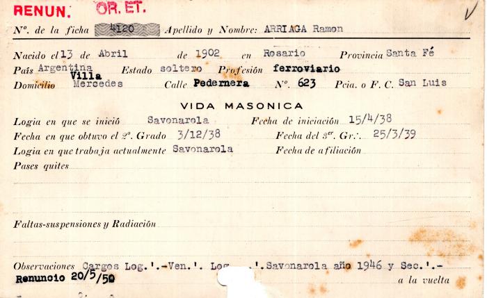Ficha de miembro de Ramón Arriaga.