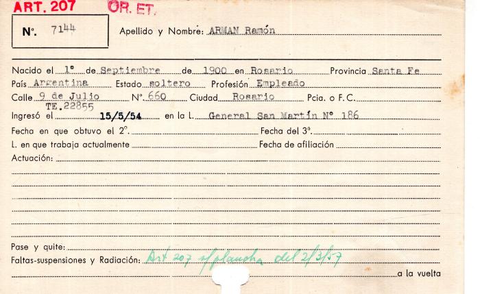 Ficha de miembro de Ramón Arman.