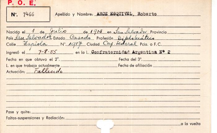 Ficha de miembro de Roberto Arce Esquivel.