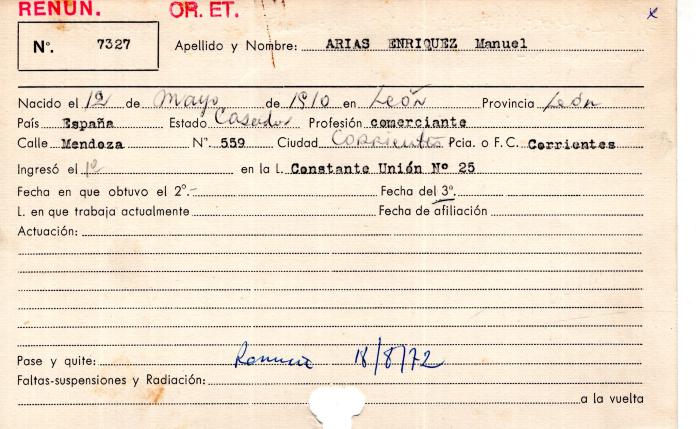 Ficha de miembro de Manuel Arias Enriquez.