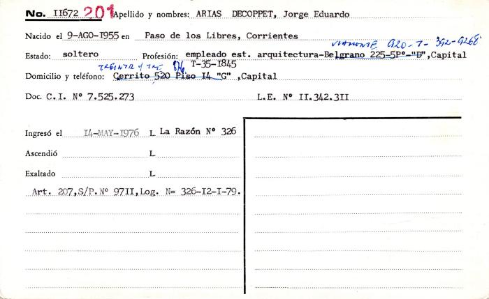 Ficha de miembro de Jorge Eduardo Arias Decoppet.